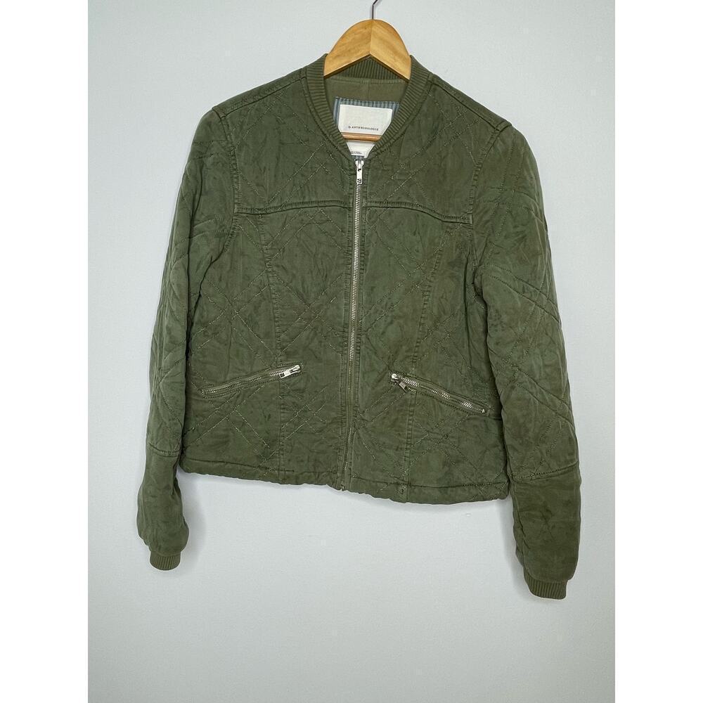 Anthropologie Quilted Bomber Jacket size XS olive green worn on TV - Picture 6 of 11